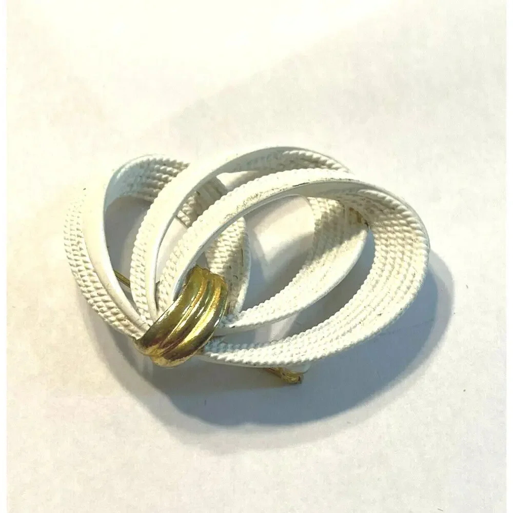 Monet White Enamel Loops Brooch Collectible Late 20th Century Jewelry Pin